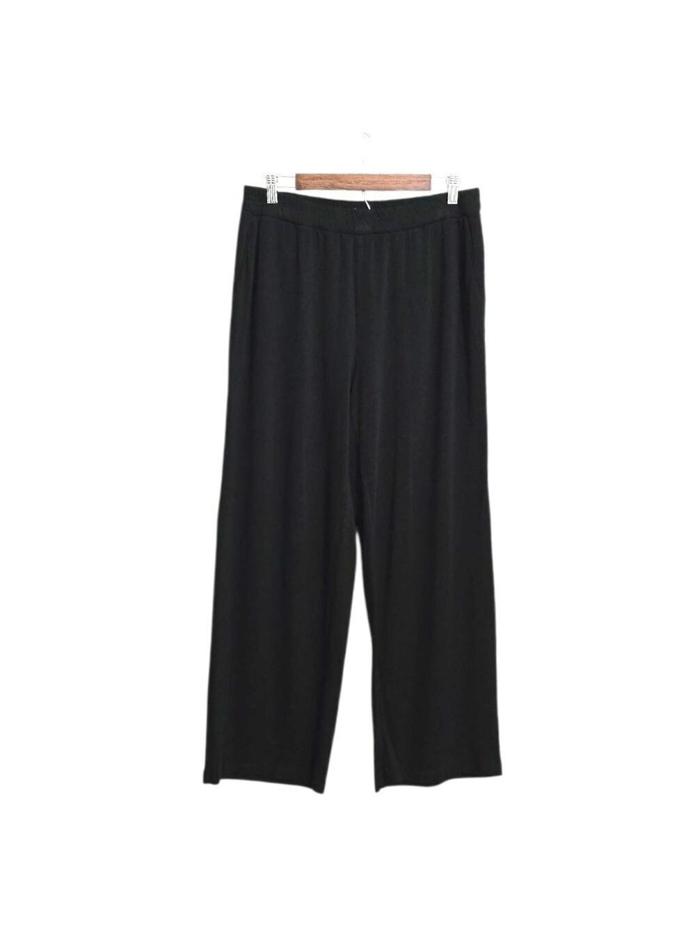 Eileen Fisher High Rise Wide Leg Pull On Jersey Knit Ankle Pants Sz L